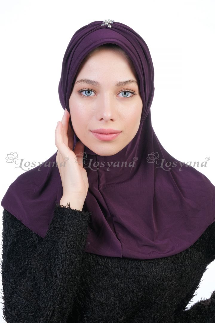 Kelebek Taşlı Hijab Mürdüm