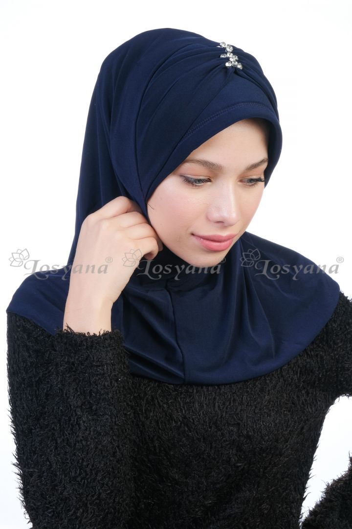 Kelebek Taşlı Hijab Lacivert