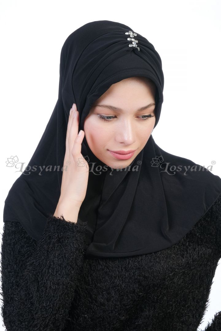 Kelebek Taşlı Hijab Siyah