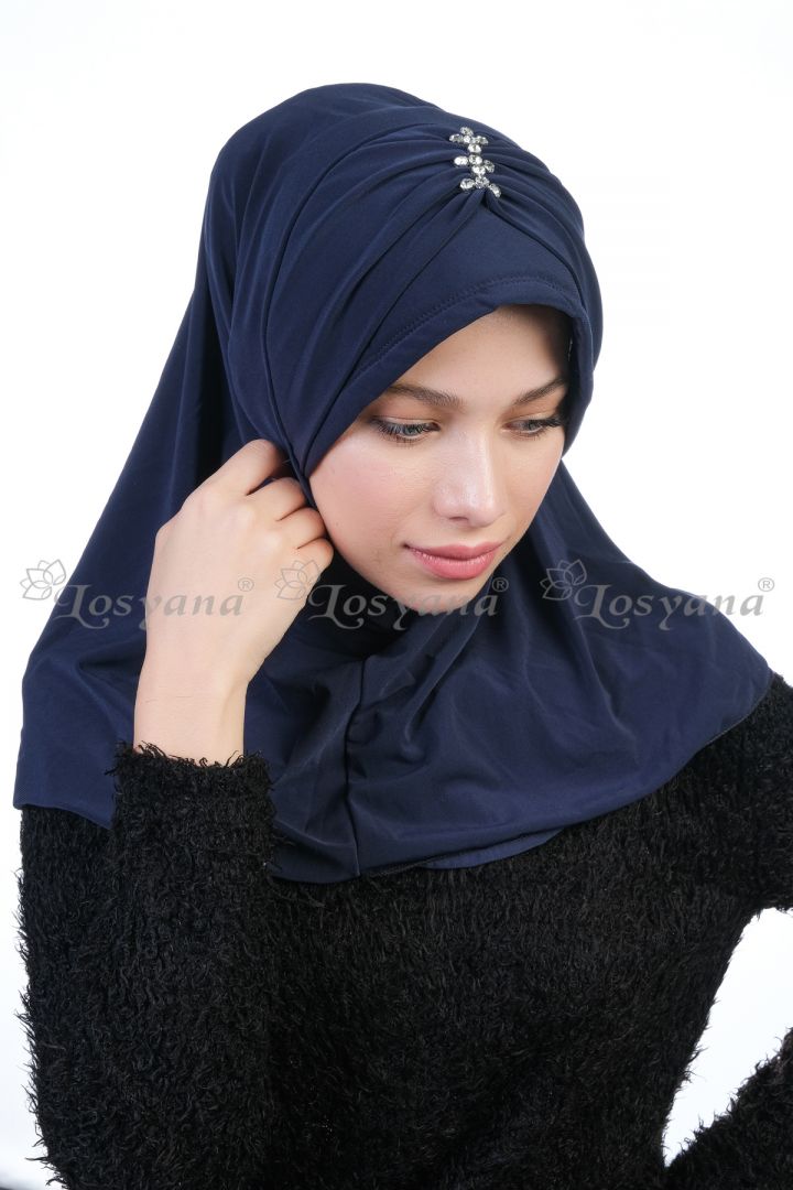 Kelebek Taşlı Hijab İndigo