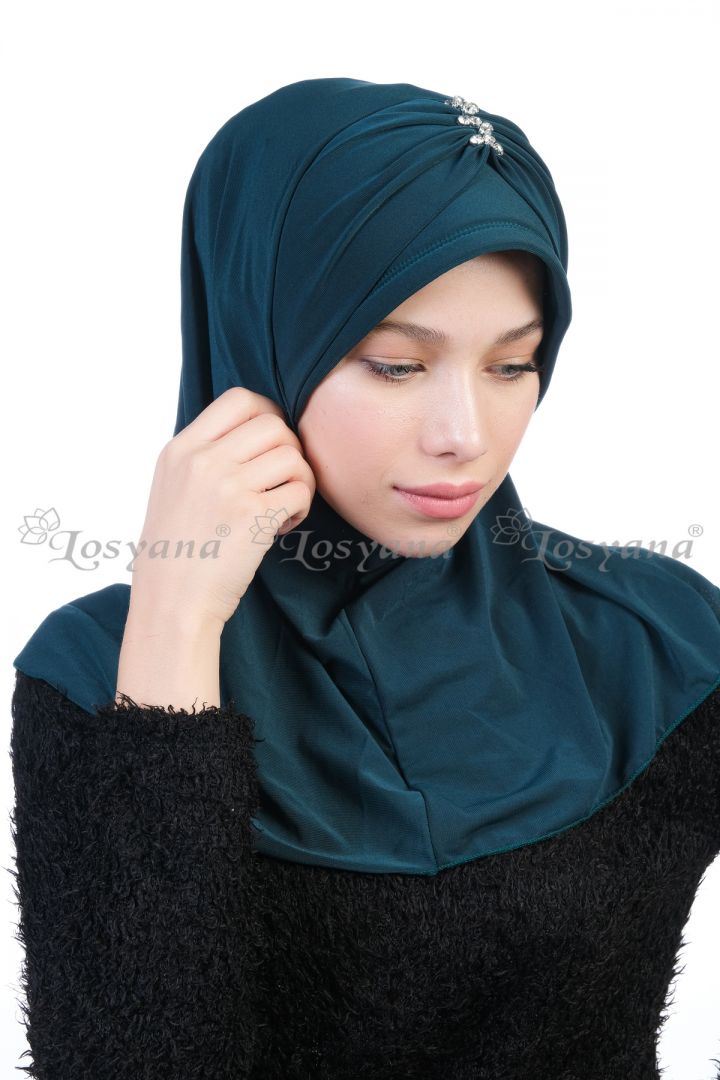 Kelebek Taşlı Hijab Zümrüt