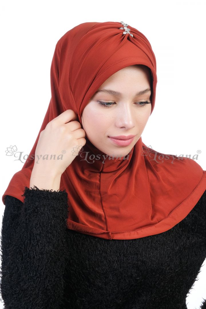 Kelebek Taşlı Hijab Kiremit