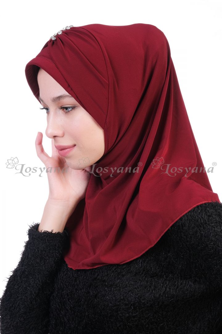 Kelebek Taşlı Hijab Bordo