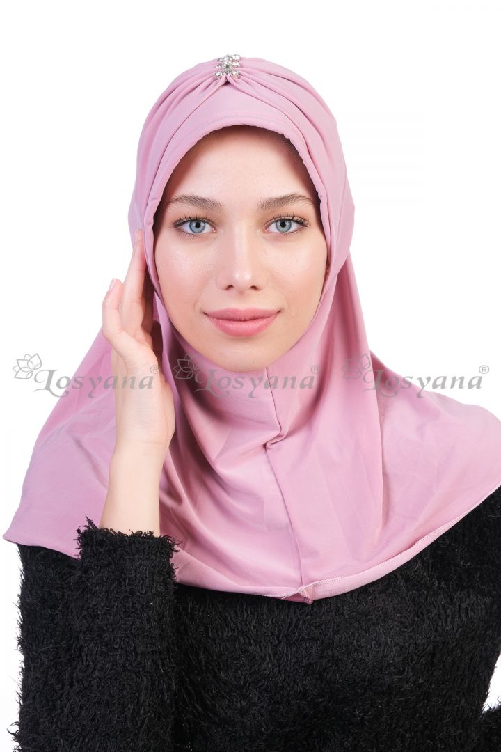 Kelebek Taşlı Hijab Pudra